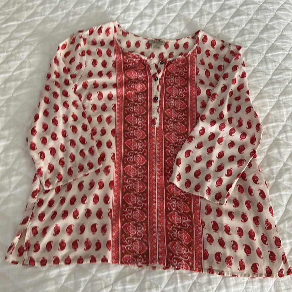 Womens Blouse - LUCKY BRAND - Size XL - 3/4 sleeve - cream and coral paisley